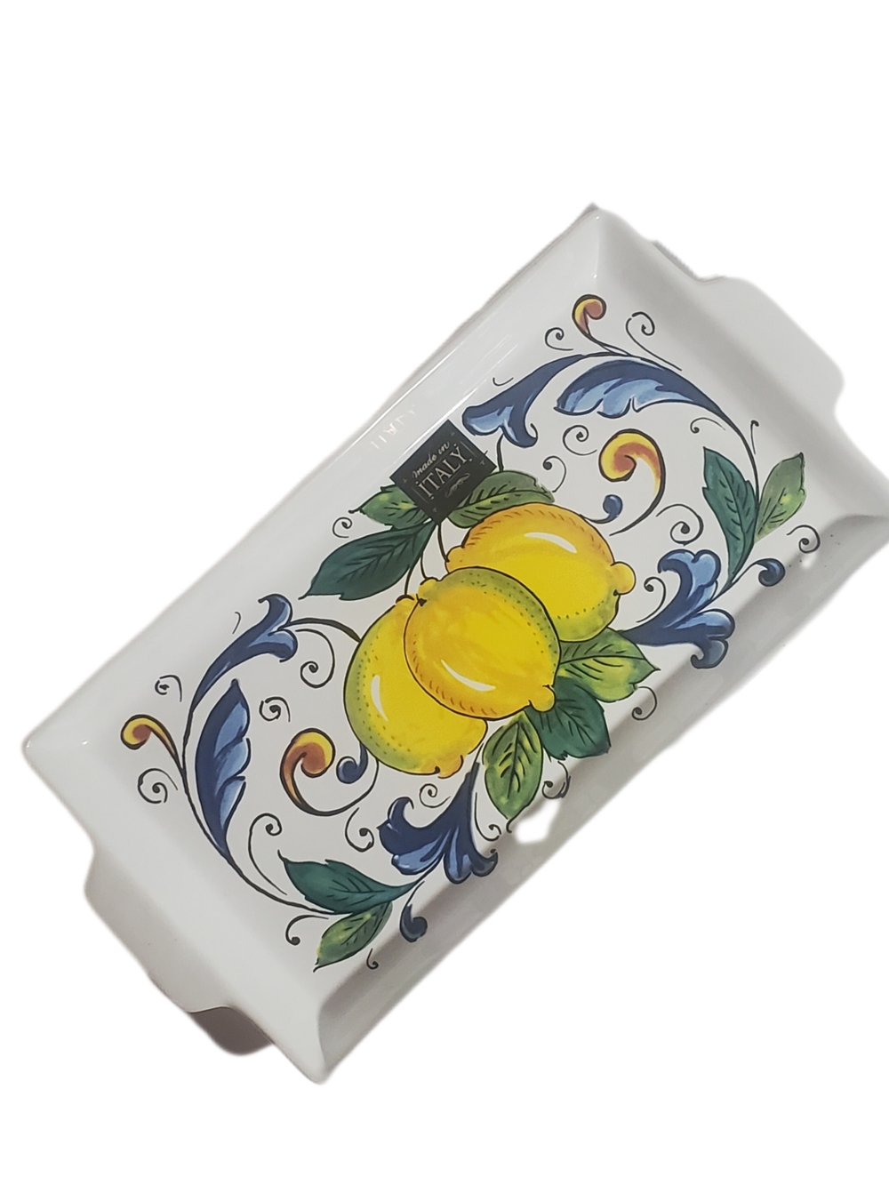 Nova Deruta Rectangle Serving Tray Platter w Handles Hand-Painted Elegant Lemon